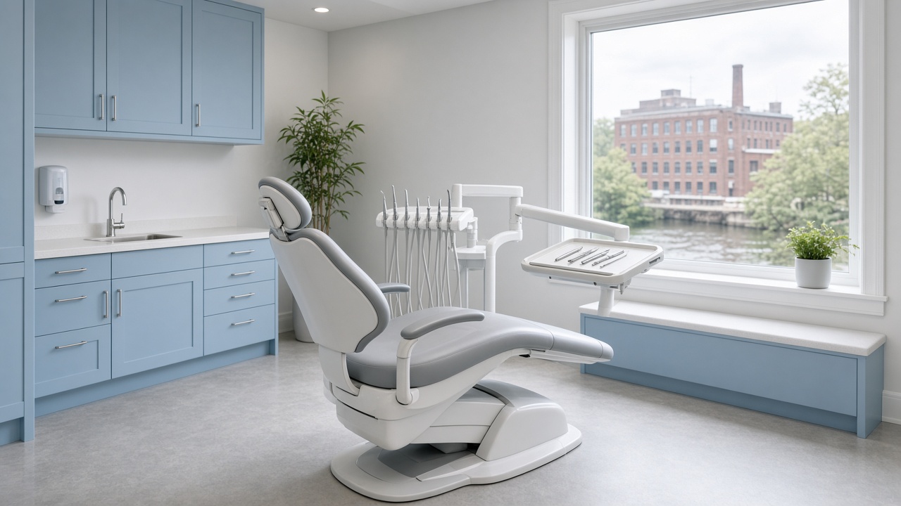 Geometric clinic light over a treatment table on North Sam Houston Parkway